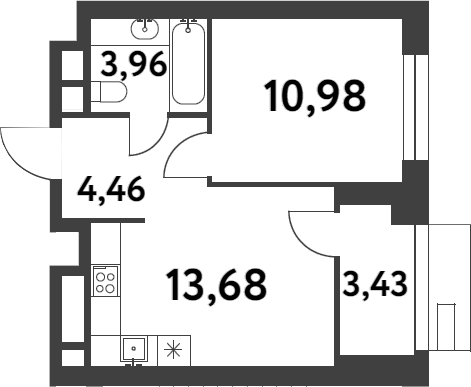 Планировка — Smart Garden, 1-комн., 33 м²