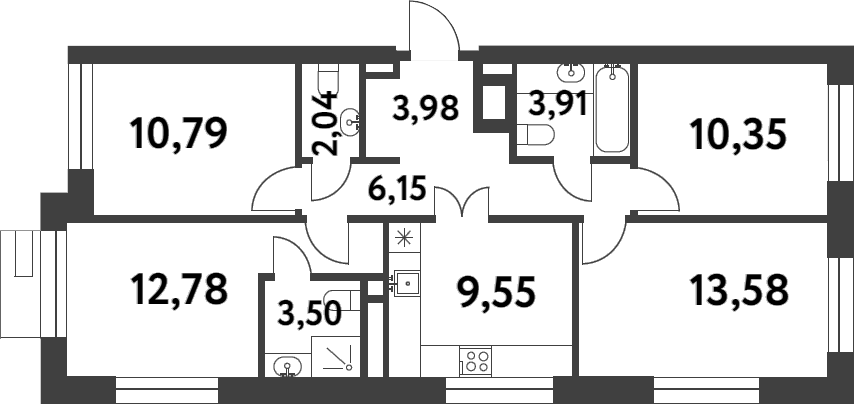 Планировка — Smart Garden, 4-комн., 77 м²