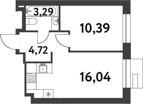 Планировка — Smart Garden, 1-комн., 34 м²