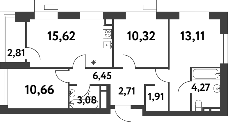 Планировка — Smart Garden, 3-комн., 68 м²