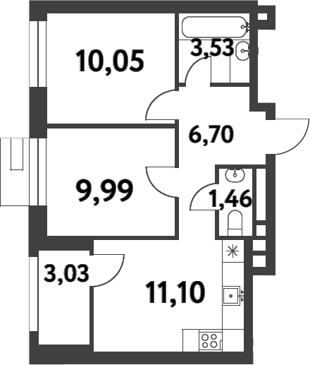 Планировка — Smart Garden, 2-комн., 43 м²