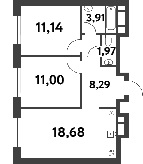 Планировка — Smart Garden, 2-комн., 55 м²