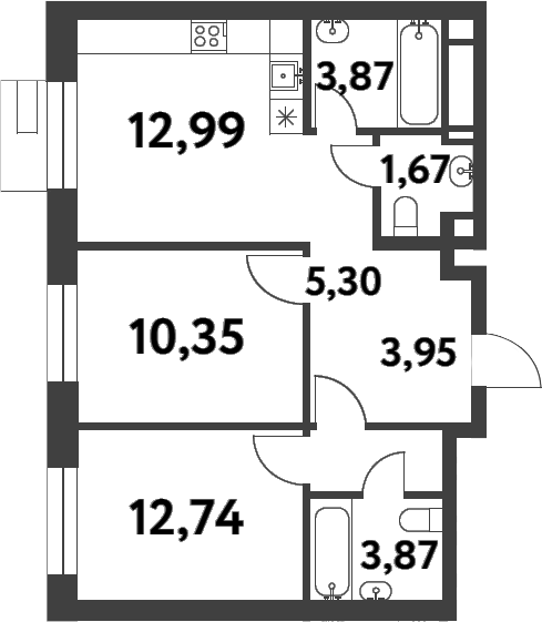 Планировка — Smart Garden, 2-комн., 55 м²