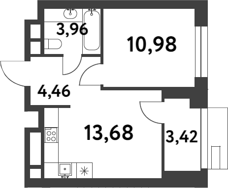 Планировка — Smart Garden, 1-комн., 33 м²