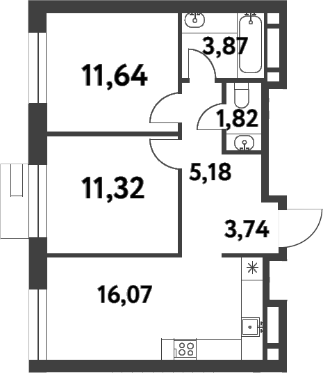 Планировка — Smart Garden, 2-комн., 54 м²
