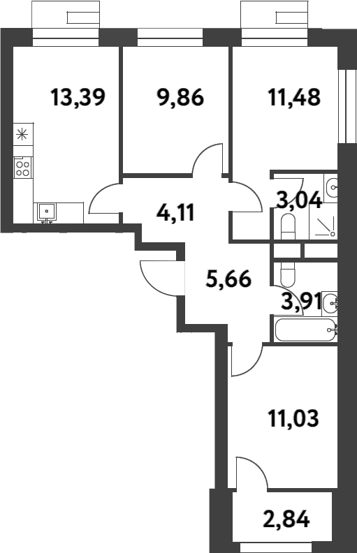 Планировка — Smart Garden, 3-комн., 62 м²
