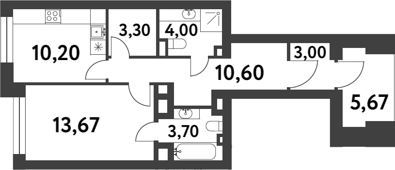 Планировка — Smart Garden, 1-комн., 48 м²