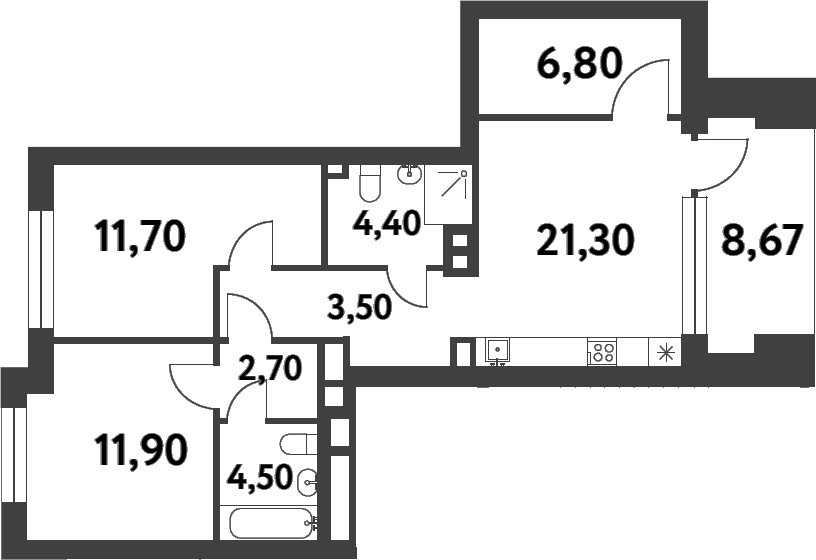 Планировка — Smart Garden, 2-комн., 67 м²