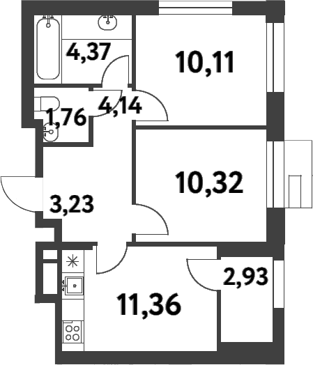 Планировка — Smart Garden, 2-комн., 45 м²