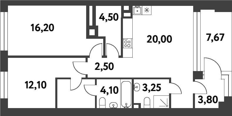Планировка — Smart Garden, 2-комн., 71 м²