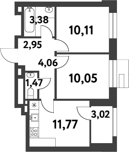 Планировка — Smart Garden, 2-комн., 44 м²