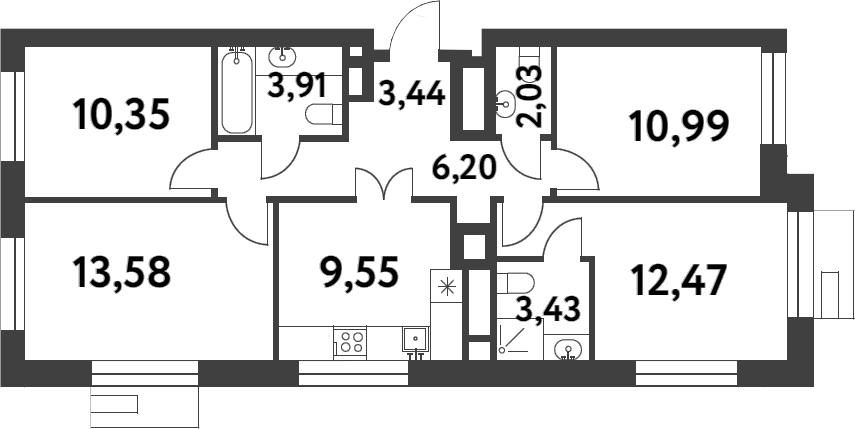 Планировка — Smart Garden, 4-комн., 76 м²