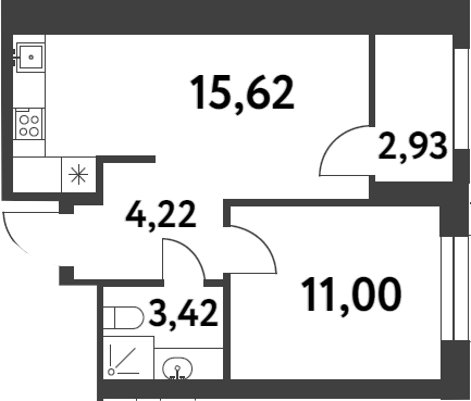 Планировка — Smart Garden, 1-комн., 34 м²