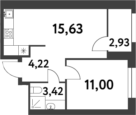 Планировка — Smart Garden, 1-комн., 34 м²