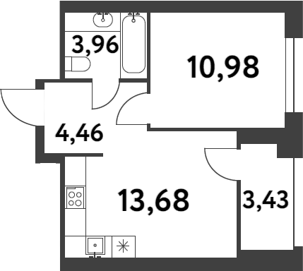 Планировка — Smart Garden, 1-комн., 33 м²