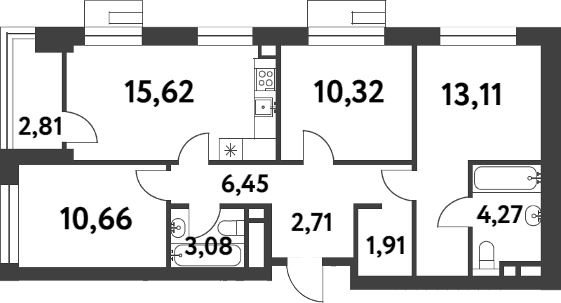 Планировка — Smart Garden, 3-комн., 68 м²