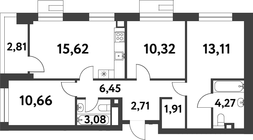 Планировка — Smart Garden, 3-комн., 68 м²