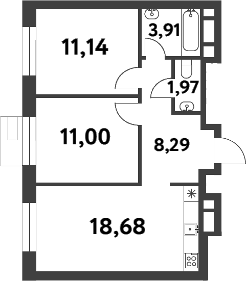 Планировка — Smart Garden, 2-комн., 55 м²