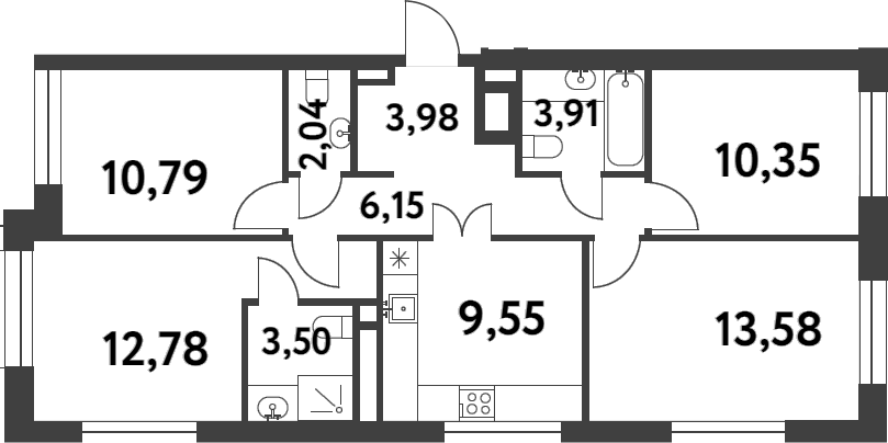Планировка — Smart Garden, 4-комн., 77 м²