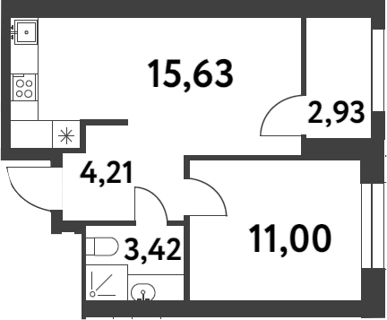 Планировка — Smart Garden, 1-комн., 34 м²