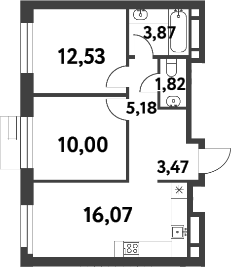 Планировка — Smart Garden, 2-комн., 53 м²