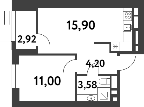 Планировка — Smart Garden, 1-комн., 35 м²