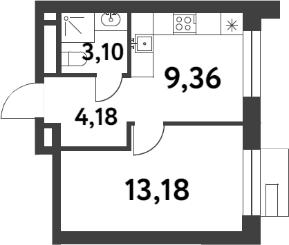 Планировка — Smart Garden, 1-комн., 30 м²