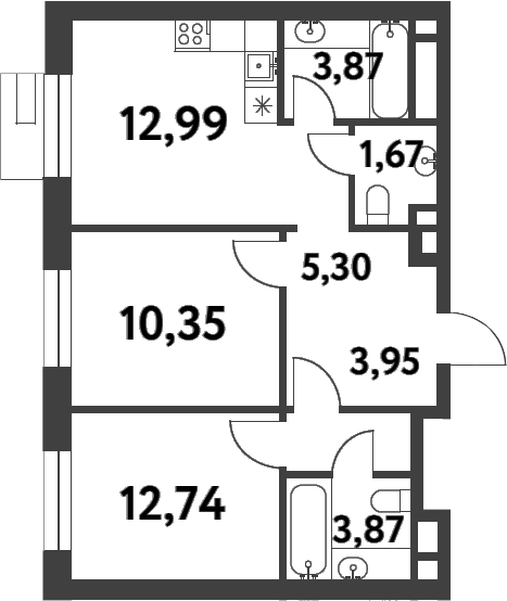 Планировка — Smart Garden, 2-комн., 55 м²