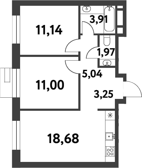 Планировка — Smart Garden, 2-комн., 55 м²