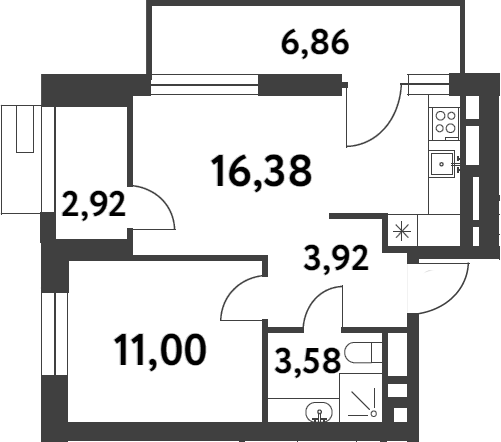Планировка — Smart Garden, 1-комн., 35 м²
