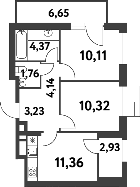 Планировка — Smart Garden, 2-комн., 45 м²