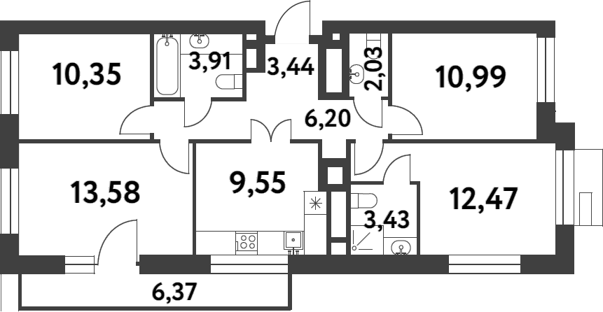 Планировка — Smart Garden, 4-комн., 76 м²