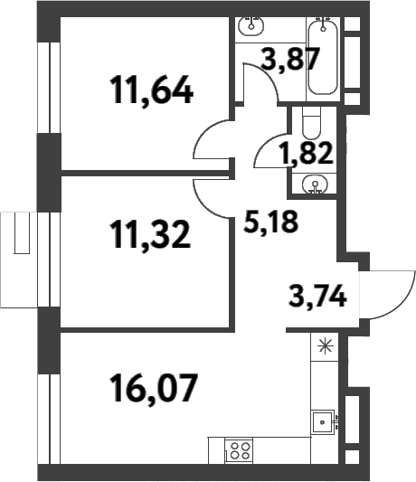 Планировка — Smart Garden, 2-комн., 54 м²
