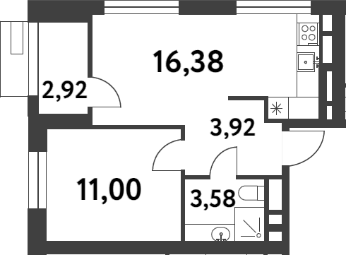 Планировка — Smart Garden, 1-комн., 35 м²