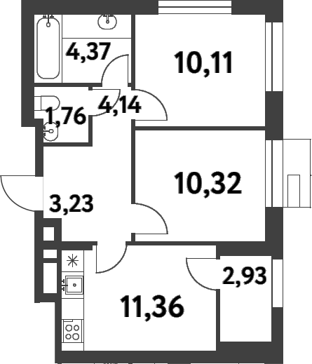 Планировка — Smart Garden, 2-комн., 45 м²