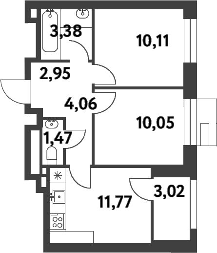 Планировка — Smart Garden, 2-комн., 44 м²