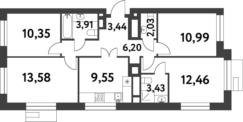 Планировка — Smart Garden, 4-комн., 76 м²