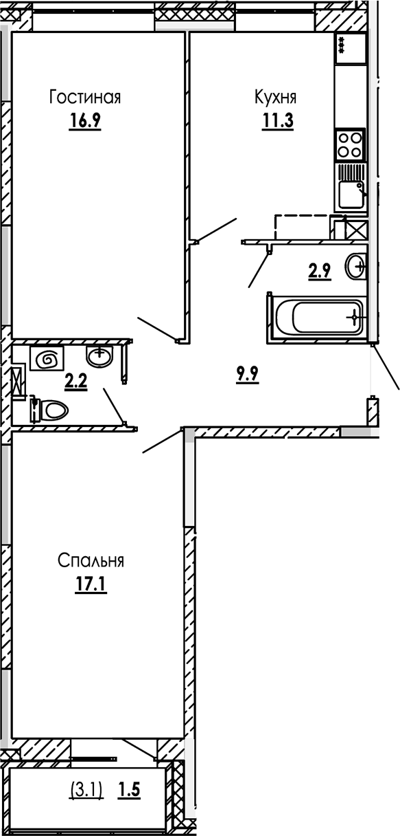 Планировка — Малиново, 2-комн., 60 м²