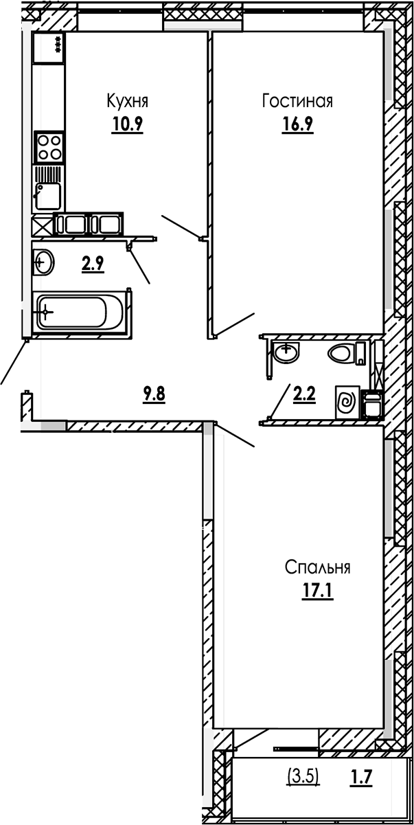 Планировка — Малиново, 2-комн., 60 м²