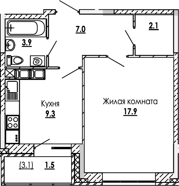 Планировка — Малиново, 1-комн., 40 м²