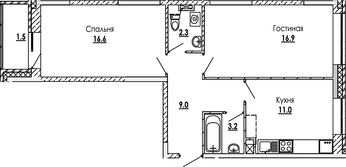 Планировка — Малиново, 2-комн., 59 м²