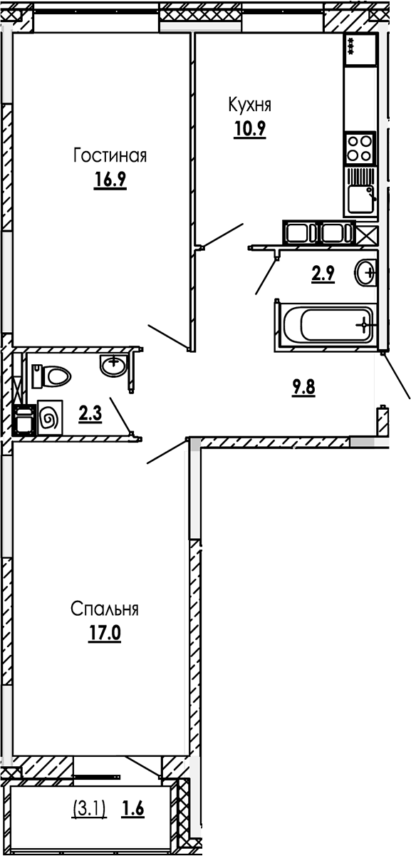 Планировка — Малиново, 2-комн., 60 м²