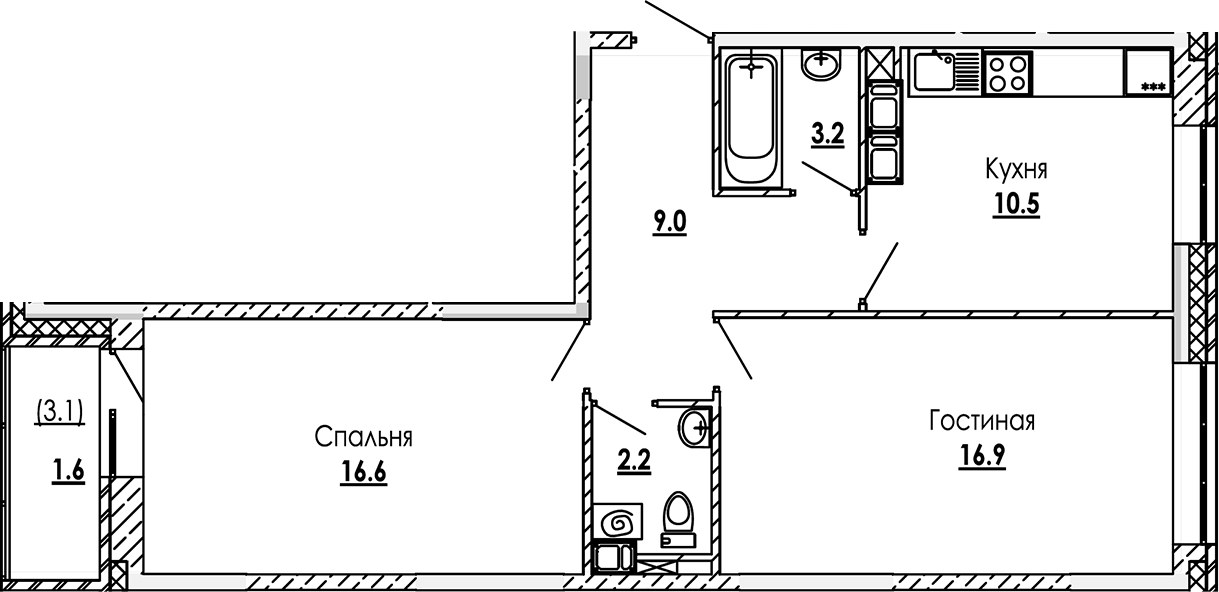 Планировка — Малиново, 2-комн., 58 м²