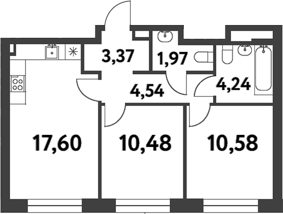 Планировка — Smart Garden, 2-комн., 53 м²