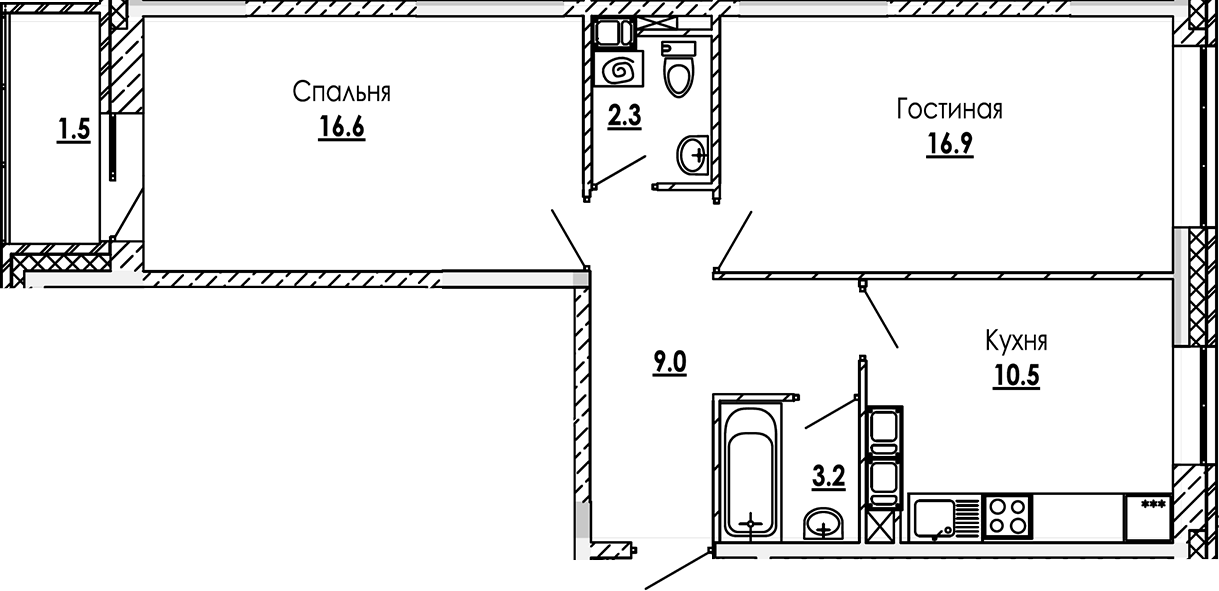 Планировка — Малиново, 2-комн., 59 м²
