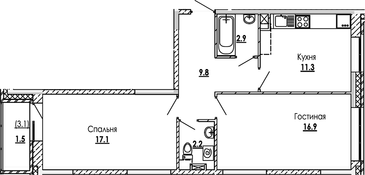 Планировка — Малиново, 2-комн., 60 м²
