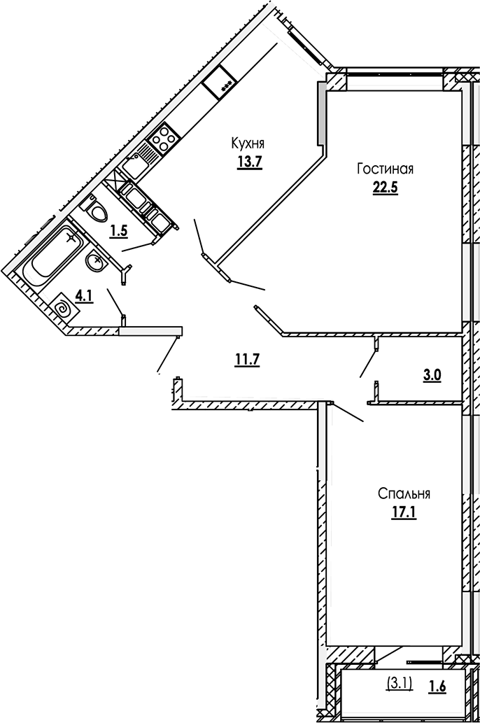 Планировка — Малиново, 2-комн., 74 м²