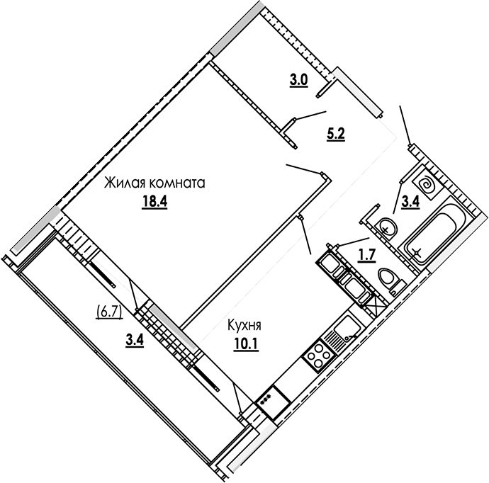 Планировка — Малиново, 1-комн., 42 м²