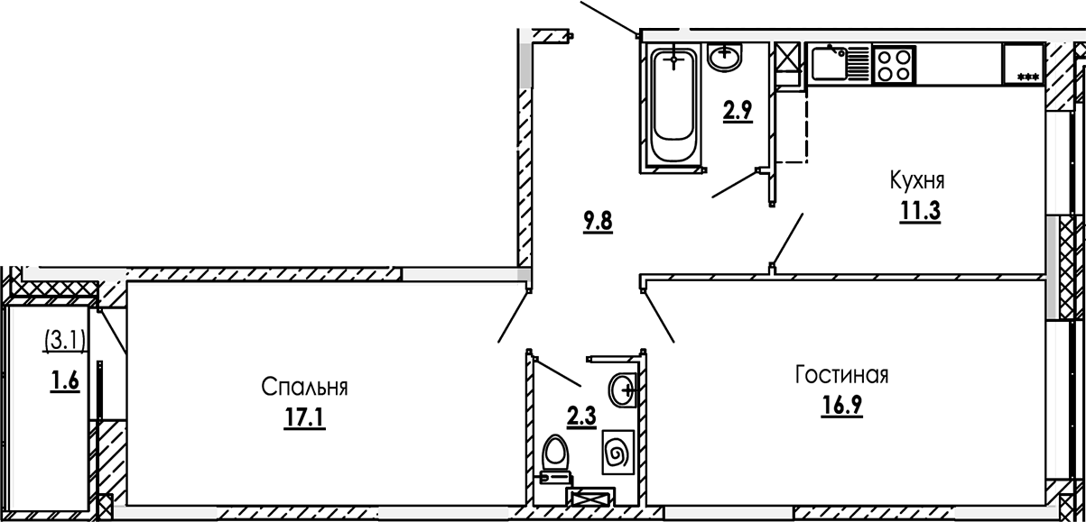 Планировка — Малиново, 2-комн., 60 м²