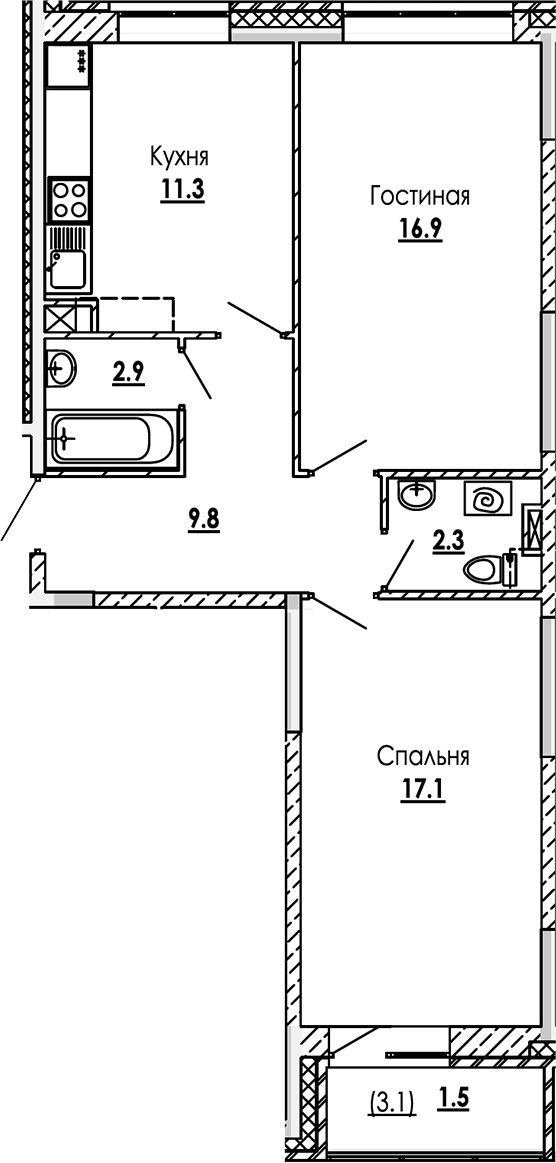 Планировка — Малиново, 2-комн., 60 м²